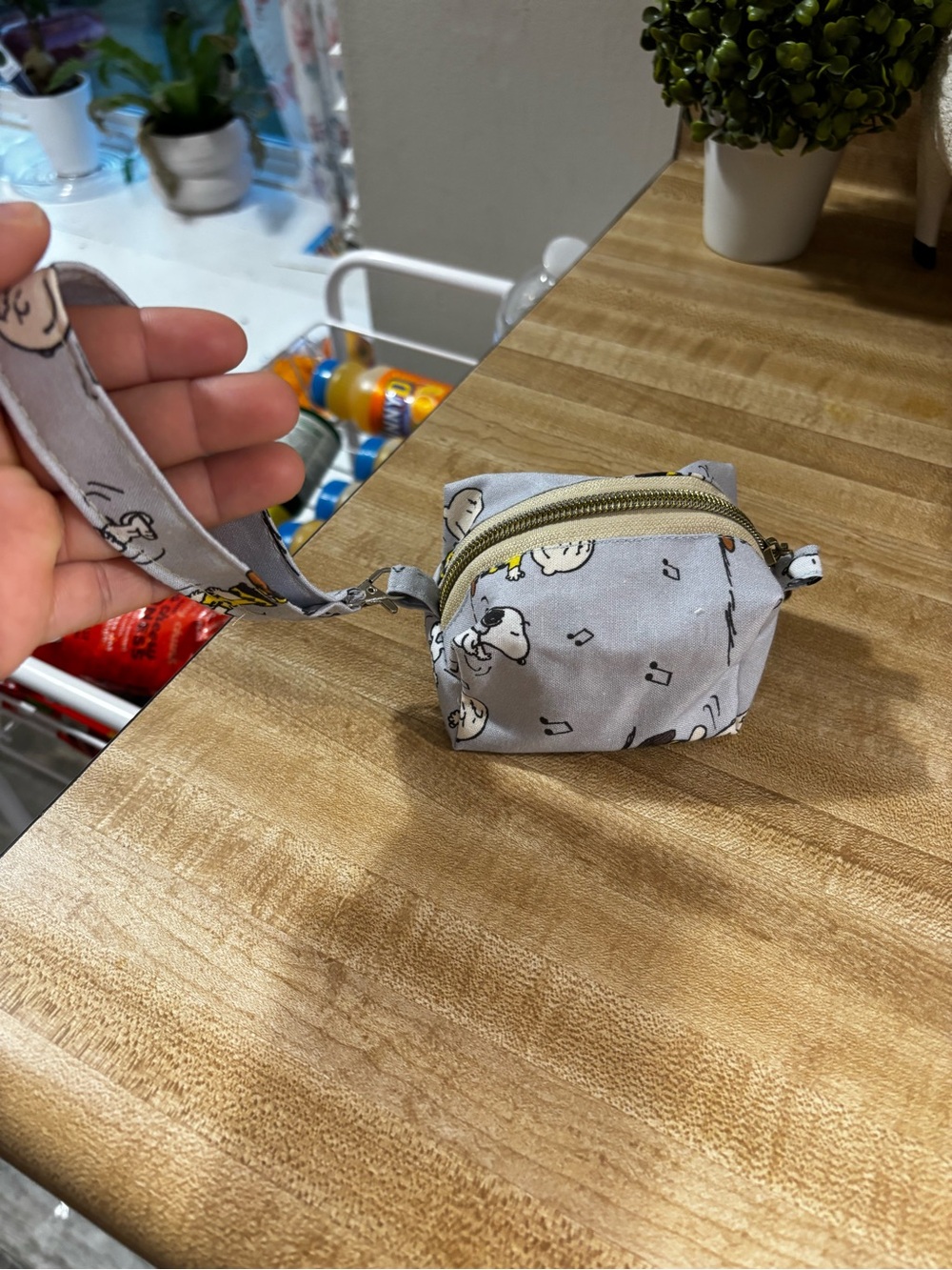 Mini Wristlet Coin Pouch in Light Gray with Cartoon Print